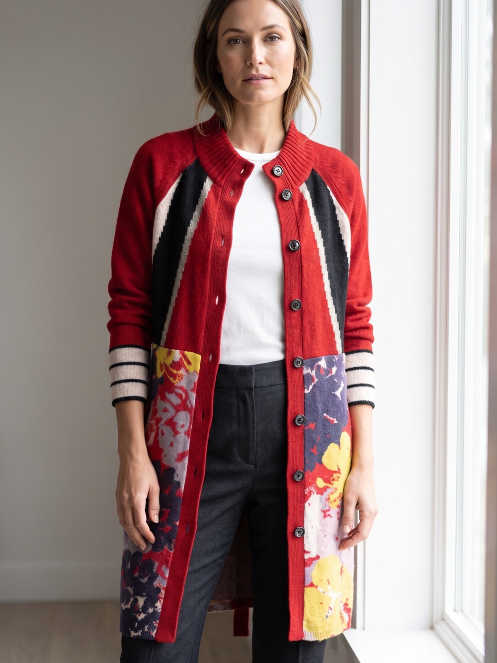Anthropologie Sparrow Colorful Button-Up Cardigan Coat w/Belt